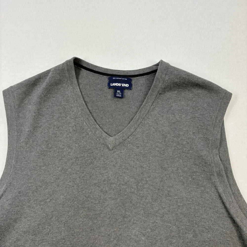LL Bean Men's Sweater Vest Adult‎ Extra Large XL Gray Knit Sweater Cotton V Neck